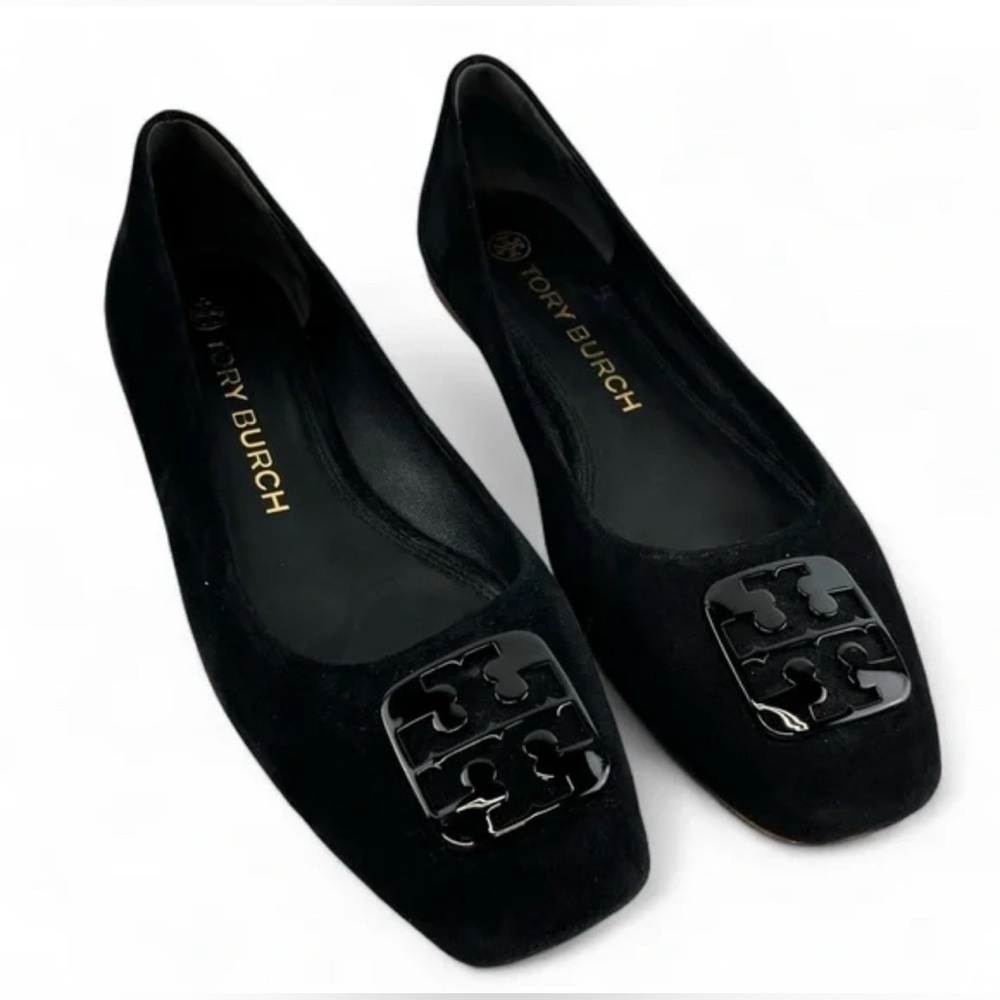 TORY BURCH WOMENS SUEDE GEORGIA BALLET FLAT IN PERFECT BLACK 9 M